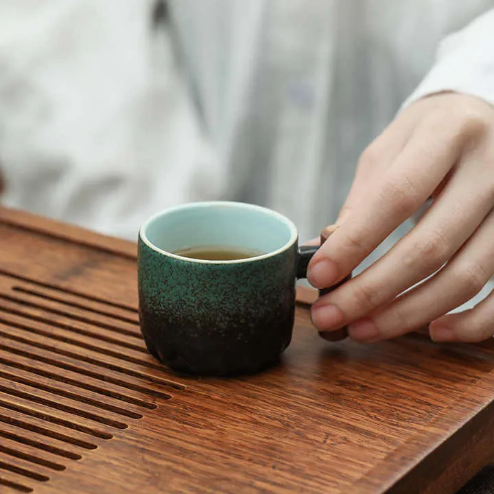 طقم شاي الكونغ فو بمقبض خشبي من السيراميك ,Kung Fu Tea Set with Ceramic Wooden Handle
