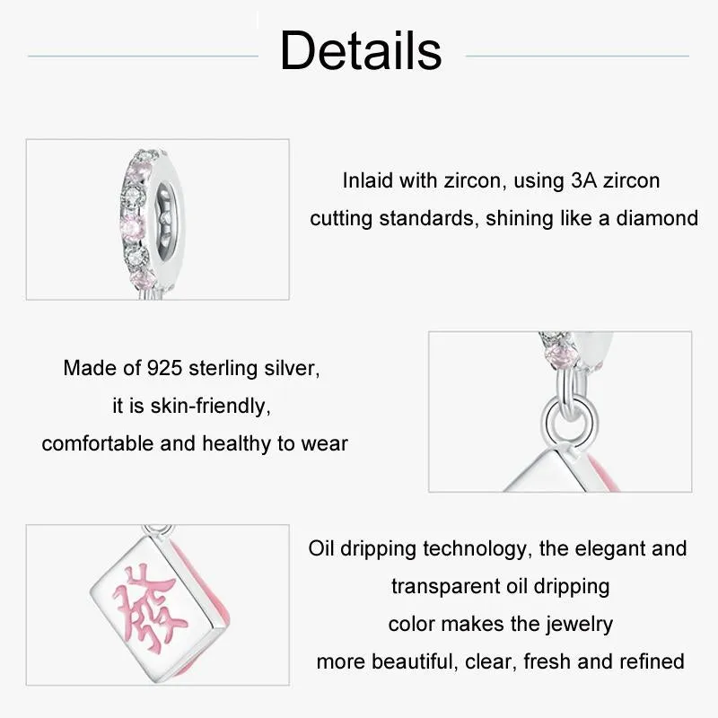 925 Sterling Silver Fortune Mahjong Diy Pendant