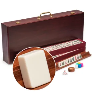 American Mahjong Set Red Wood Case "Classic Royale" with Pushers