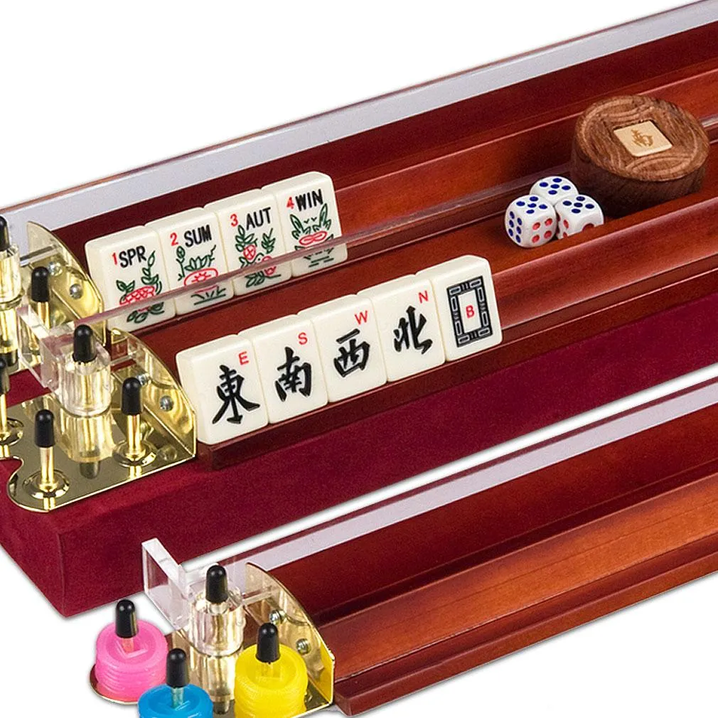 American Mahjong Set Red Wood Case "Classic Royale" with Pushers