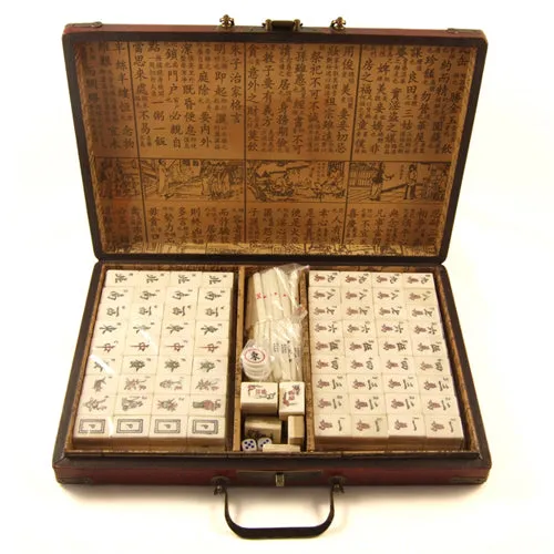 Chinese Mahjong Set with Traditional Leatherette Case