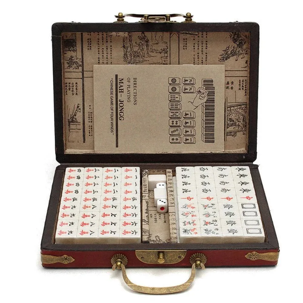 Chinese Numbered Large Acrylic Tiles Portable Carving Travel Mahjong Premium Mahjong Set 144 For Family Party Table Game