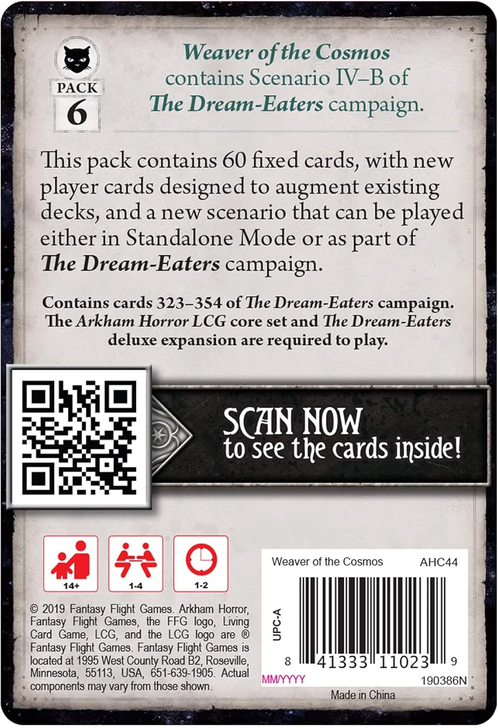Fantasy Flight Games Arkham Horror The Card Game Weaver of The Cosmos Mythos Pack - Defend The Dreamlands! Lovecraftian Cooperative Living Card Game, Ages 14 , 1-4 Players, 1-2 Hour Playtime, Made