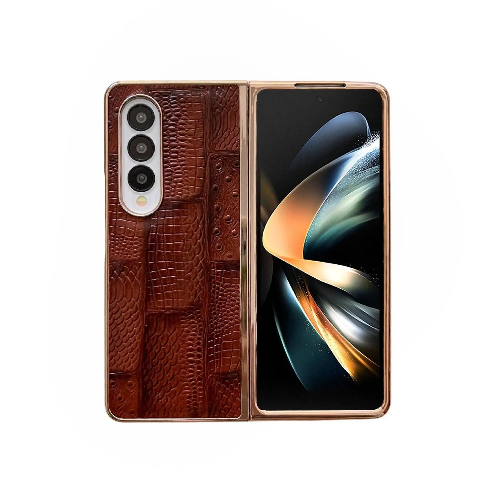Galaxy z Fold 4 Leather Mahjong Phone Case - Electroplated
