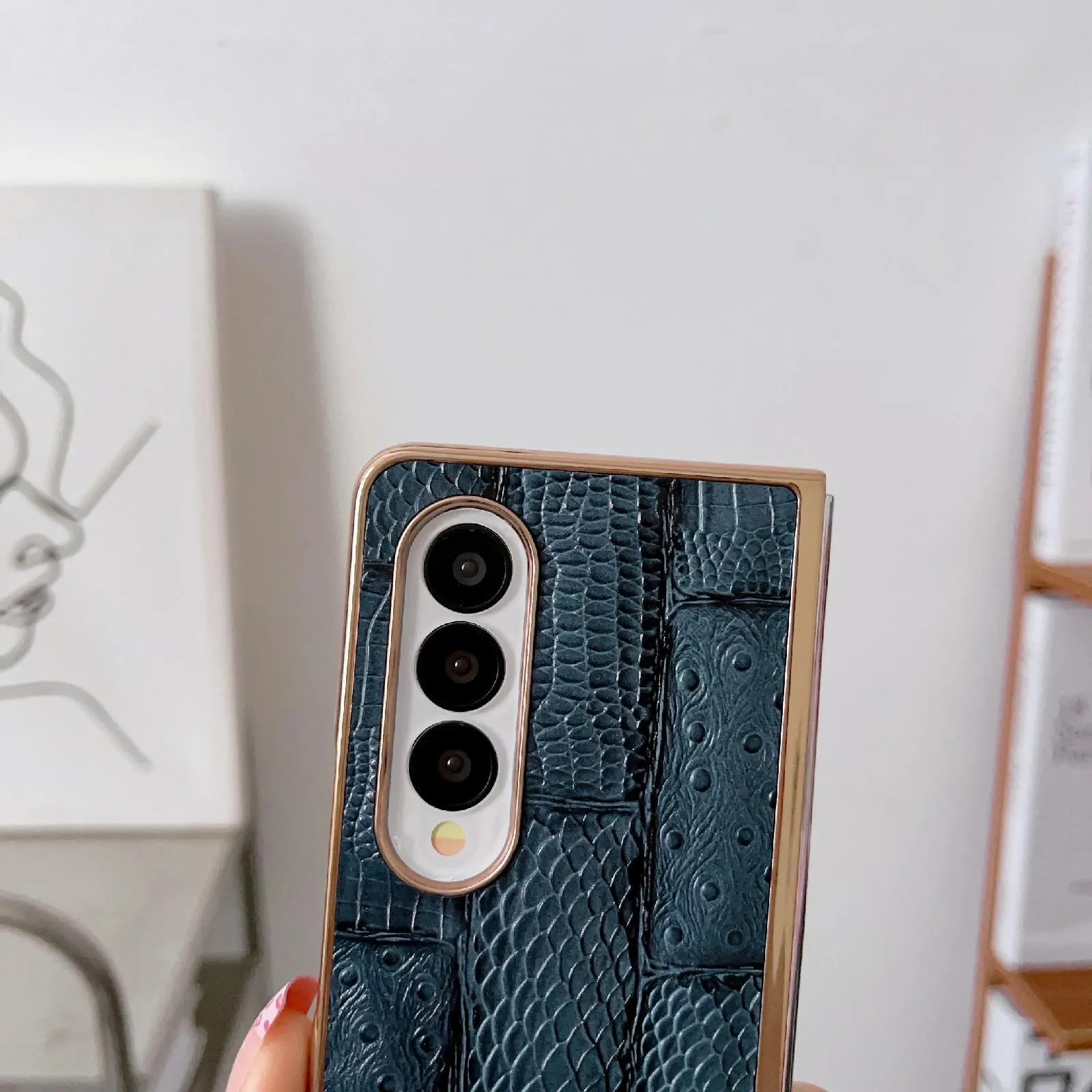 Galaxy z Fold 4 Leather Mahjong Phone Case - Electroplated
