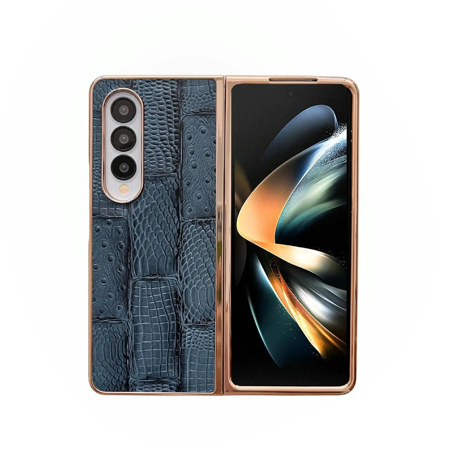 Galaxy z Fold 4 Leather Mahjong Phone Case - Electroplated