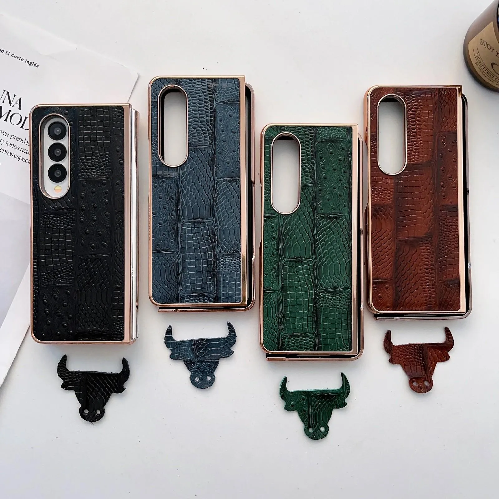 Galaxy z Fold 4 Leather Mahjong Phone Case - Electroplated