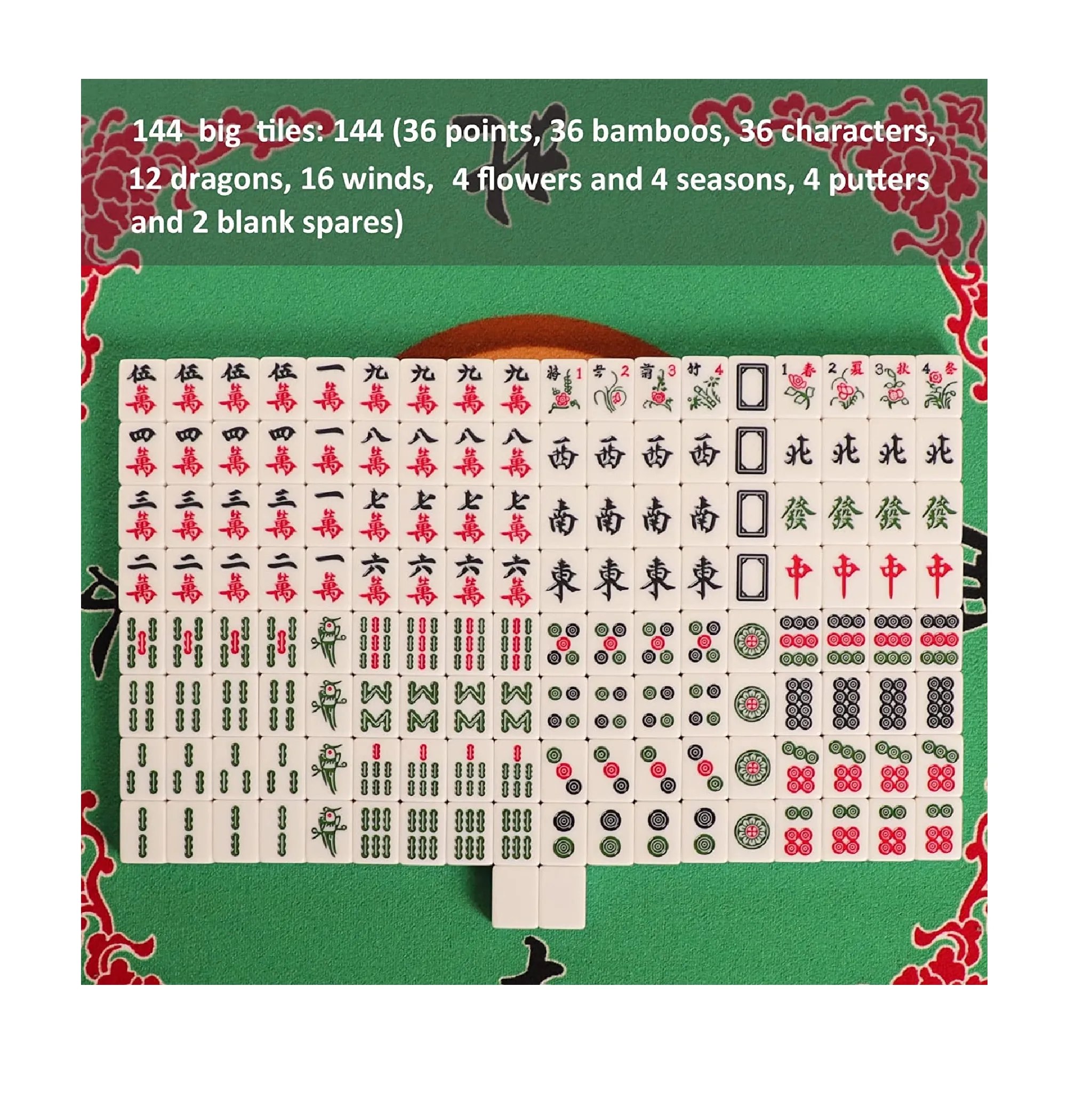 GUSTARIA Chinese Mahjong Set X-Large 1.6" Durable Melamine Mahjong Tiles Blue Professional