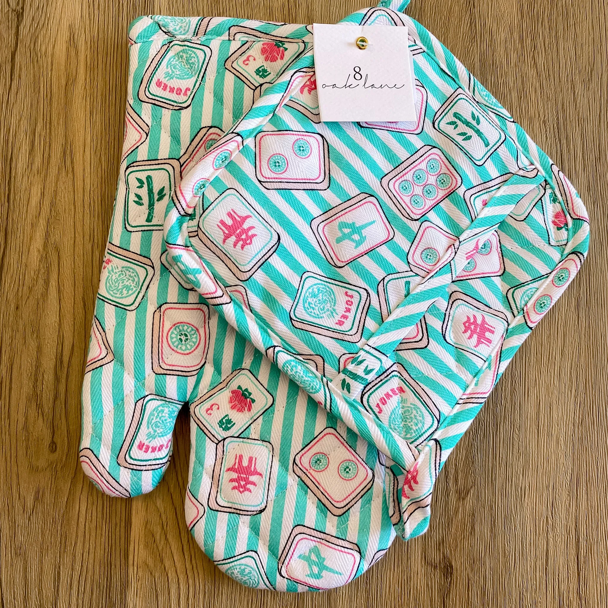 Mahjong Stripe Oven Mitt Set