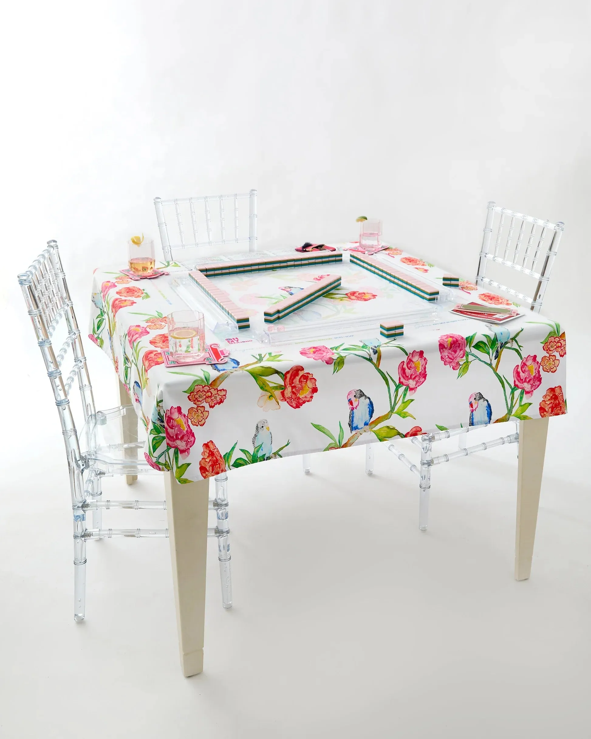 parakeet perch instructional mahjong tablecloth
