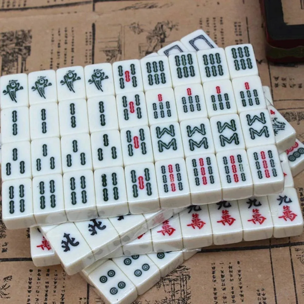 Portable Chinese Numbered Mahjong Set 144 Tiles Mah-Jong Set Chinese Toy with Box Party Gambling Game Board Game Entertainment
