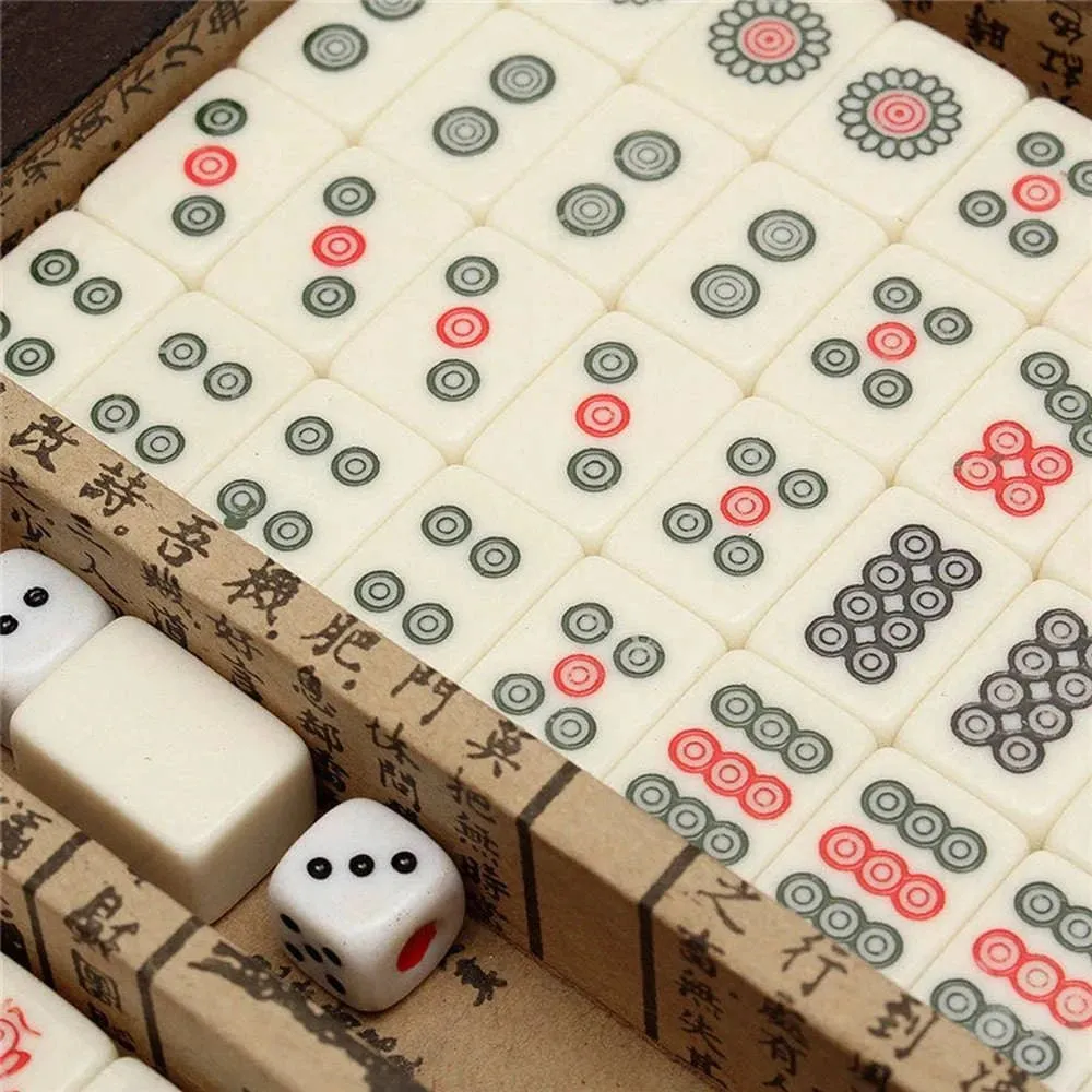 Portable Chinese Numbered Mahjong Set 144 Tiles Mah-Jong Set Chinese Toy with Box Party Gambling Game Board Game Entertainment