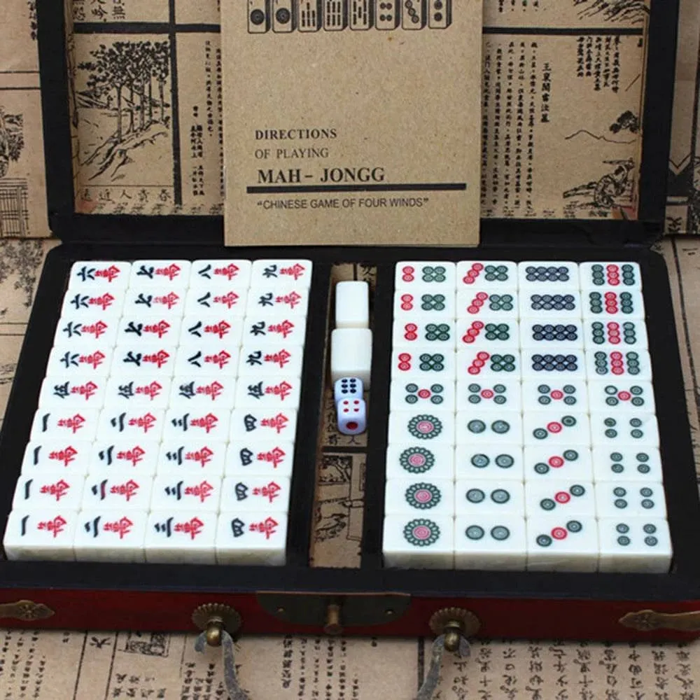 Portable Chinese Numbered Mahjong Set 144 Tiles Mah-Jong Set Chinese Toy with Box Party Gambling Game Board Game Entertainment