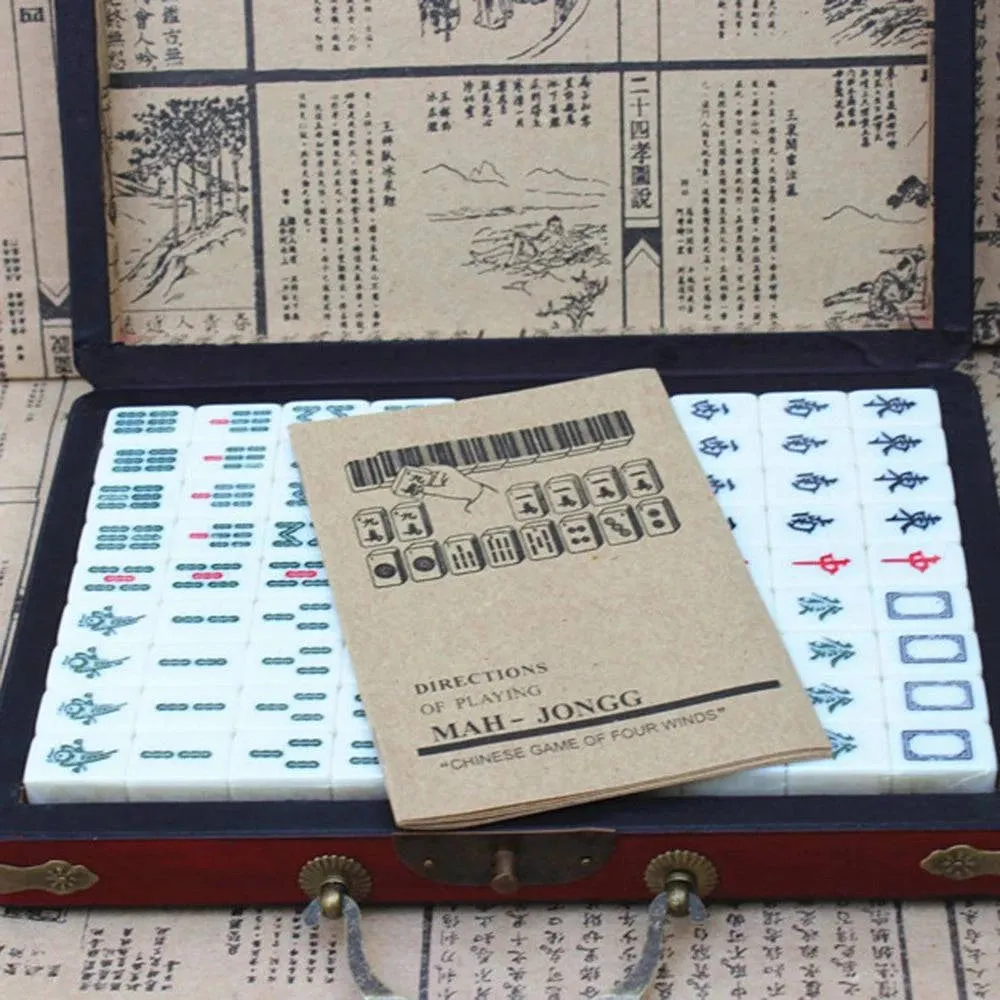 Portable Chinese Numbered Mahjong Set 144 Tiles Mah-Jong Set Chinese Toy with Box Party Gambling Game Board Game Entertainment