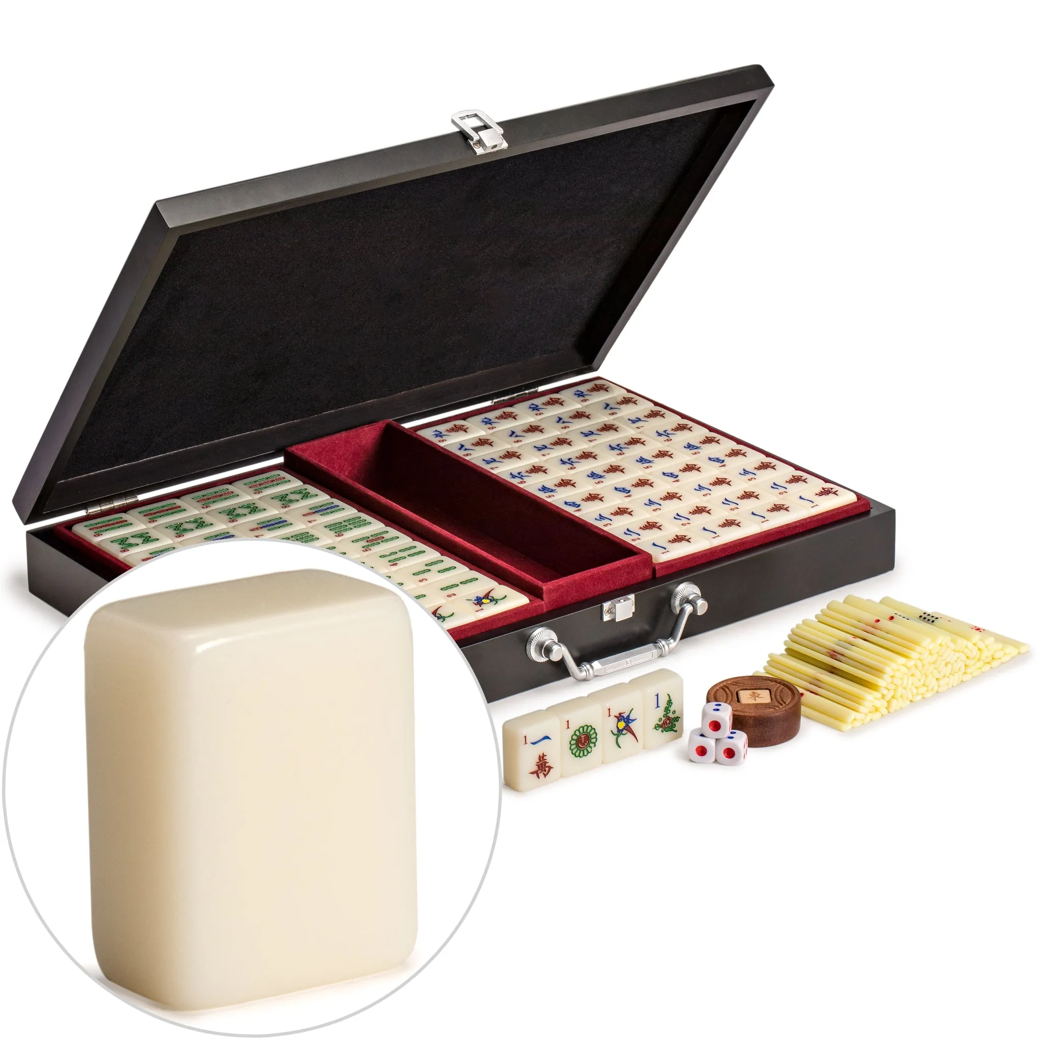 Professional Chinese Mahjong Game Set, "Pro Set" - with 148 Medium Size Tiles and Wooden Case