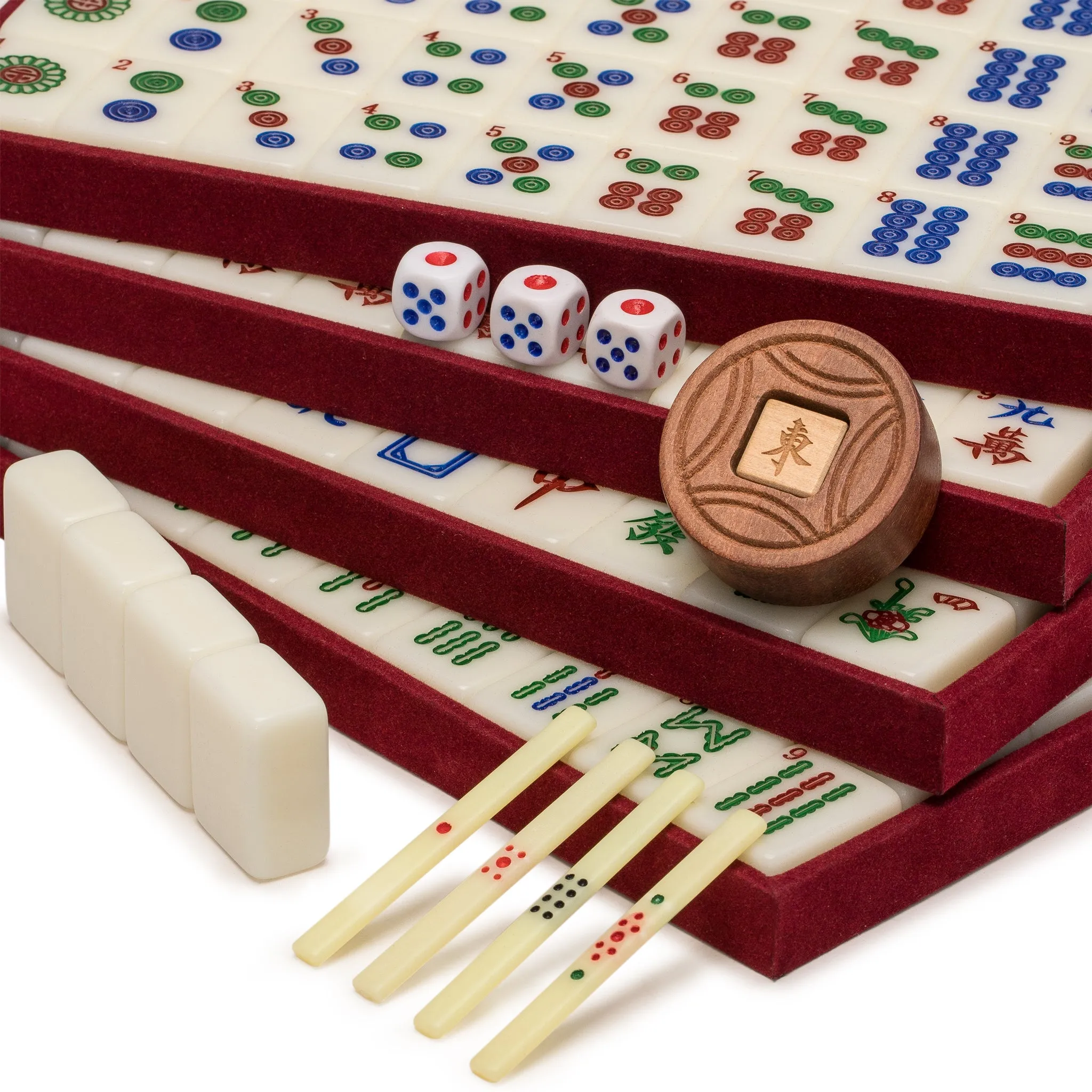 Professional Chinese Mahjong Game Set, "Pro Set" - with 148 Medium Size Tiles and Wooden Case