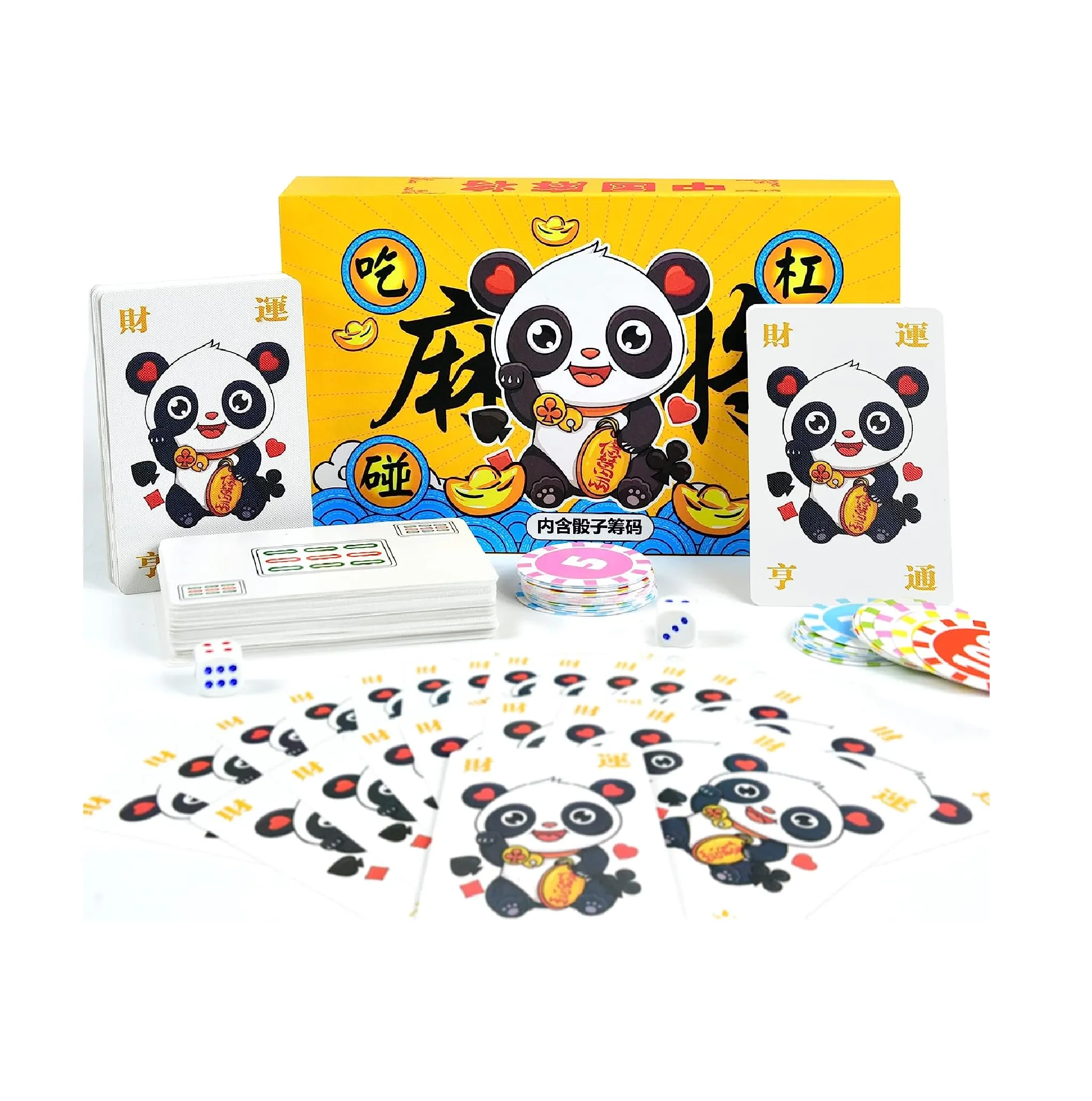 Sishynio Mahjong Cards Gift Set MahJongg Playing Cards with Dice & Chips 2023 Handheld Cartoon Majiang Game Classical