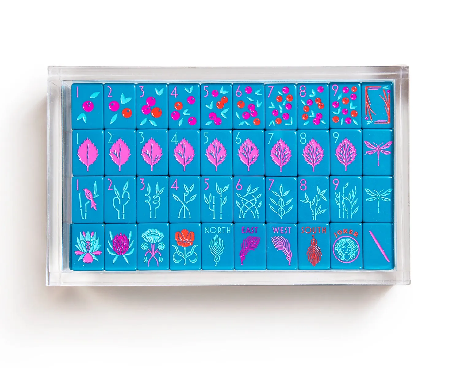 The Botanical Line: Deep Teal Mahjong Tiles