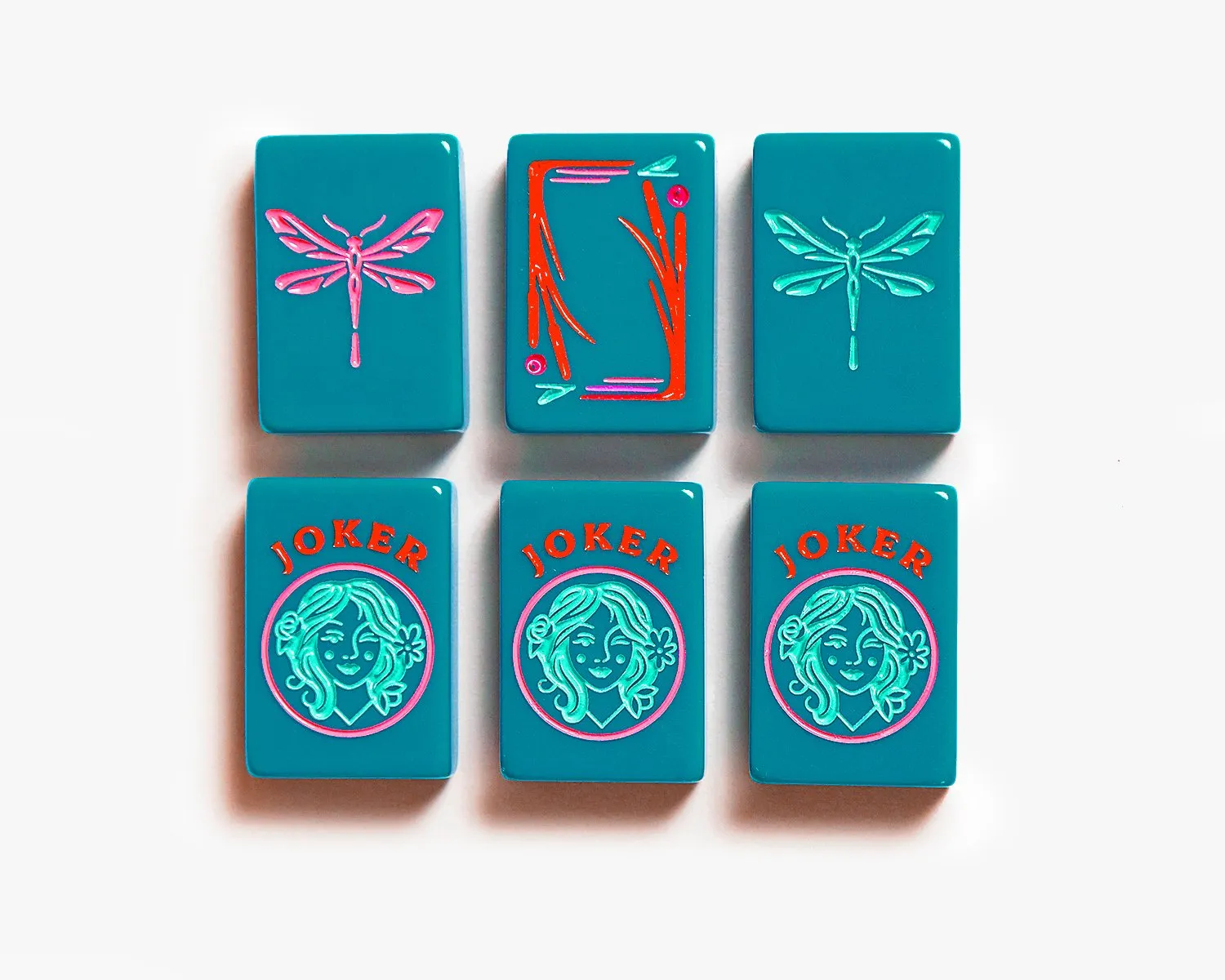 The Botanical Line: Deep Teal Mahjong Tiles