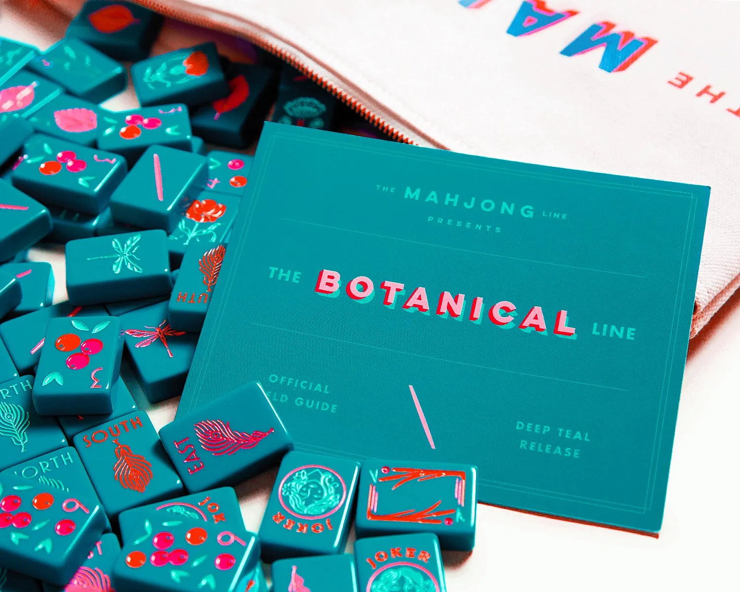 The Botanical Line: Deep Teal Mahjong Tiles