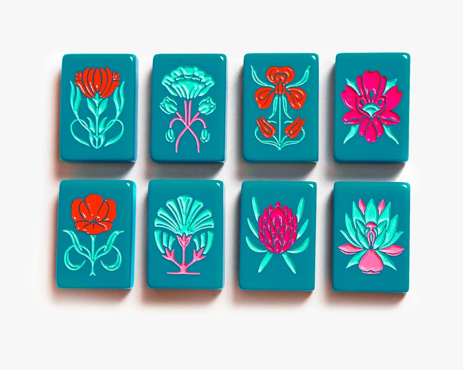 The Botanical Line: Deep Teal Mahjong Tiles
