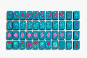 The Botanical Line: Deep Teal Mahjong Tiles