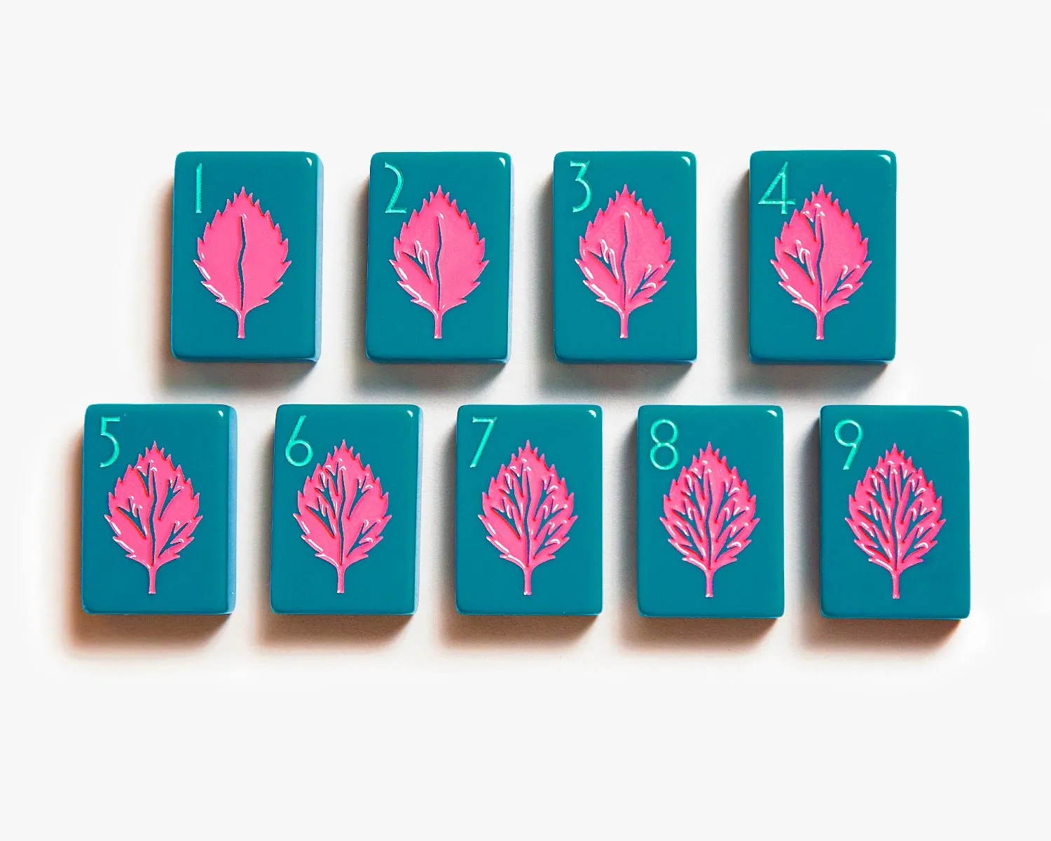 The Botanical Line: Deep Teal Mahjong Tiles