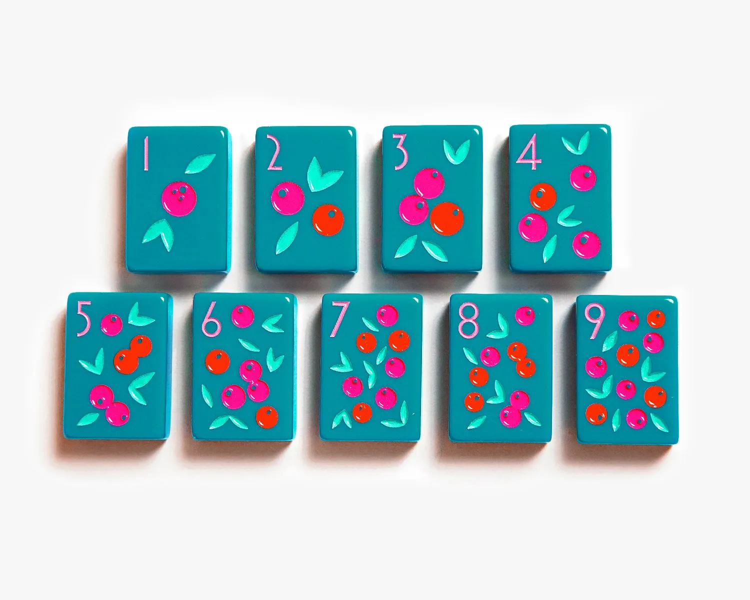 The Botanical Line: Deep Teal Mahjong Tiles
