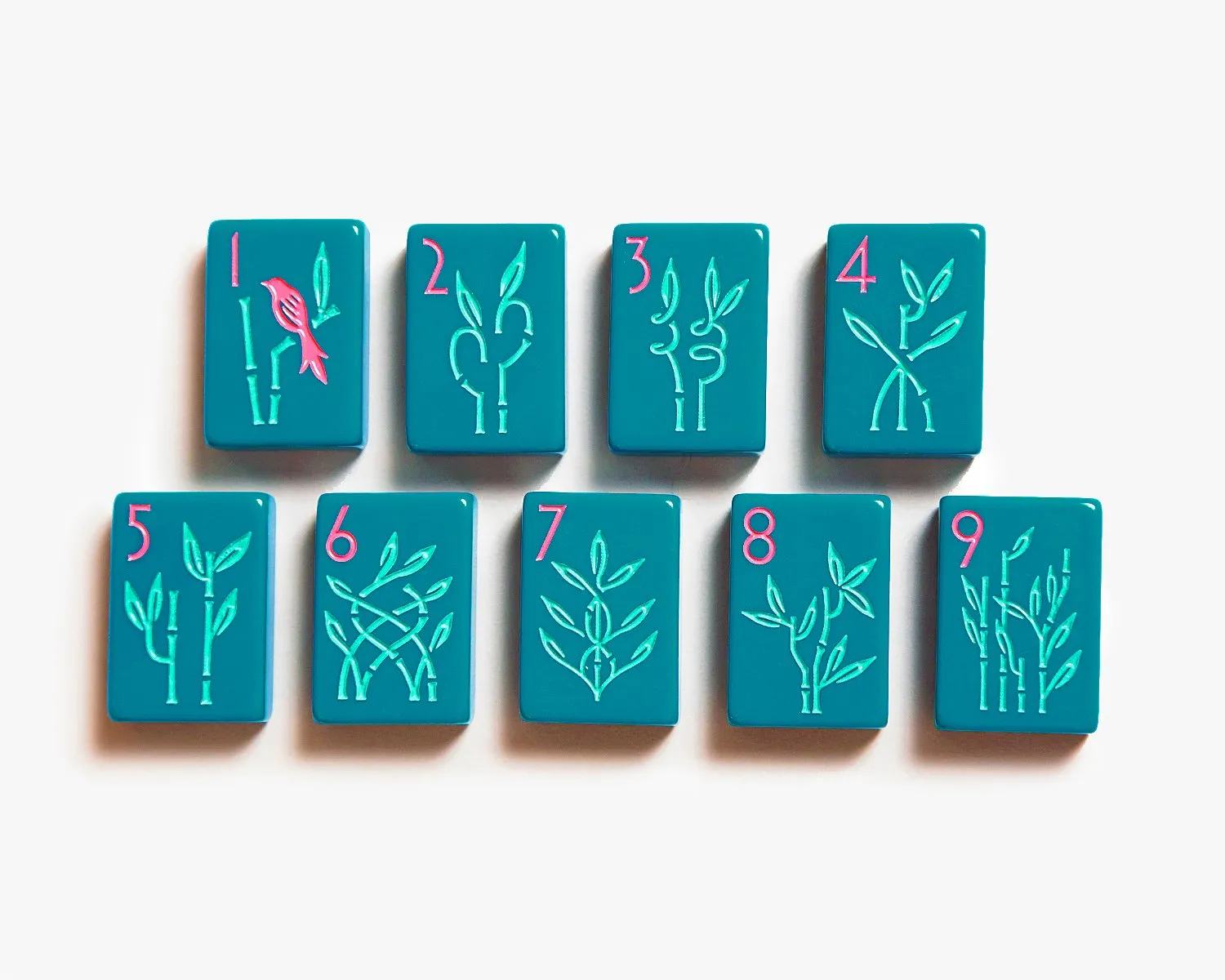 The Botanical Line: Deep Teal Mahjong Tiles