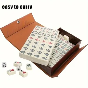 Yeknu 1pc Portable Compact Mahjong Set Lightweight Mahjong Set With Brown Case - Perfect for Travel and Board Games