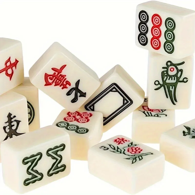 Yeknu 1pc Portable Compact Mahjong Set Lightweight Mahjong Set With Brown Case - Perfect for Travel and Board Games